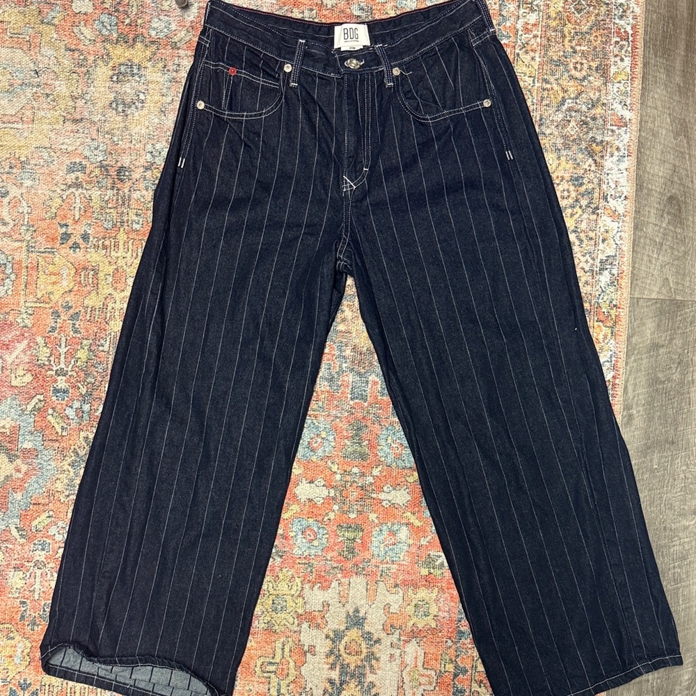 Urban Outfitters Black Pinstripe Wide Leg Jeans